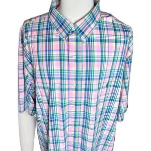 Men's Plaid Button-Down Shirt in Pink & Green
